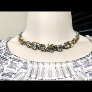 Multi Strand Gunmetal Gray and Gold Rhinestone 7” Short Chunky Necklace